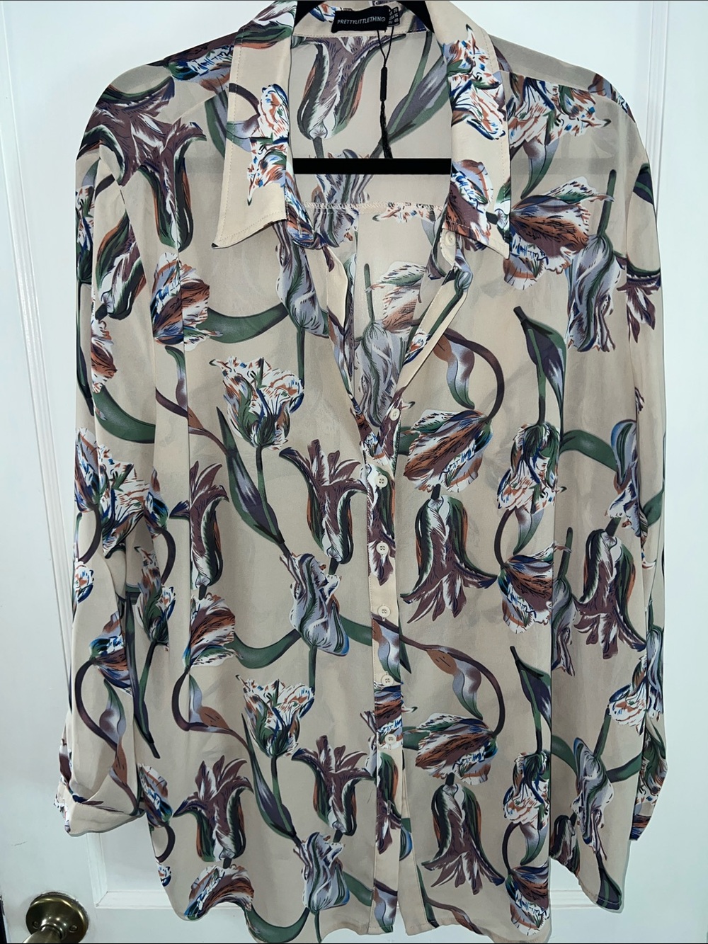 PrettyLittleThing Sheer Floral Oversized Shirt Sz 16
